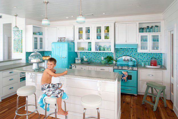Blue Kitchen With Little Boy