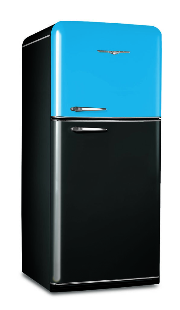 Blue and Black refrigerator