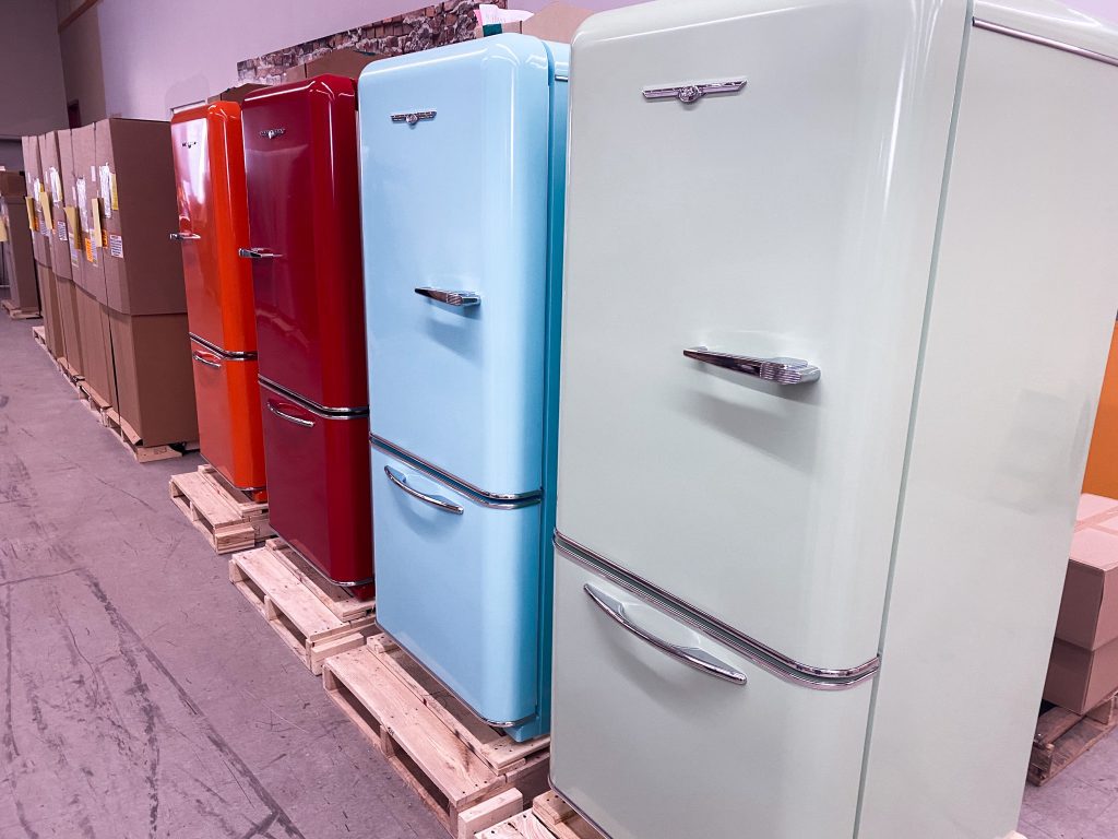 Vintage and modern 70s style refrigerators 